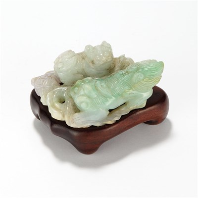Lot 112 - Chinese Jadeite Carving of Fu Lions 19th...