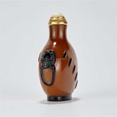 Lot 160 - Chinese Black Overlay Brown Glass Snuff Bottle...