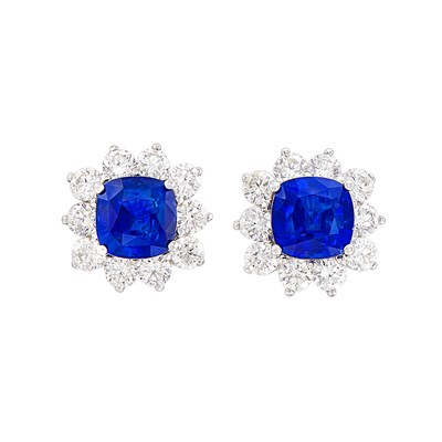 Lot 410 - Pair of White Gold, Sapphire and Diamond Earrings