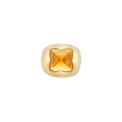 Lot 497 - Two-Color Gold and Citrine 'Pyramid' Ring, Bulgari