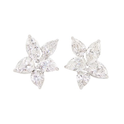 Lot 413 - Pair of Platinum and Diamond Cluster Earrings