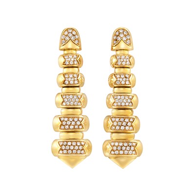 Lot 86 - Pair of Gold and Diamond 'Celtica' Pendant-Earclips, Bulgari