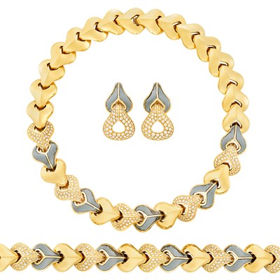 Lot 82 - Gold, Hematite and Diamond Necklace, Bracelet and Pair of Earrings