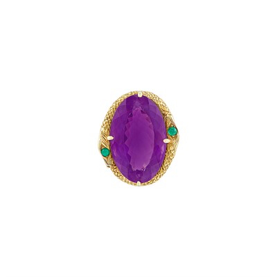 Lot 44 - Gold, Amethyst and Cabochon Emerald Snake Ring, Boris LeBeau