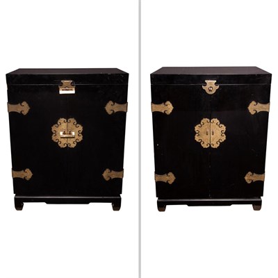 Lot 211 - Pair of Chinese Black Lacquered Side Cabinets...