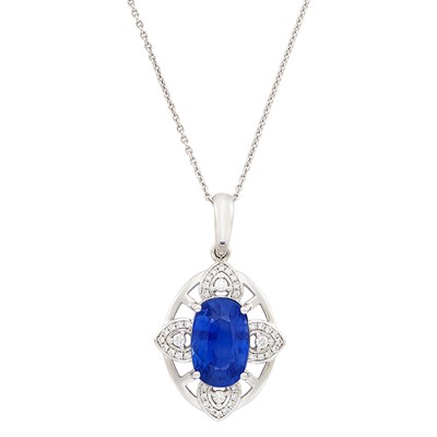 Lot 186 - Platinum, Sapphire and Diamond Pendant with Chain Necklace