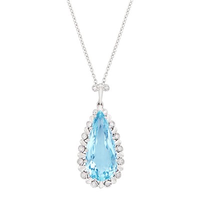 Lot 170 - Low Karat White Gold, Aquamarine and Diamond Pendant with White Gold Chain
