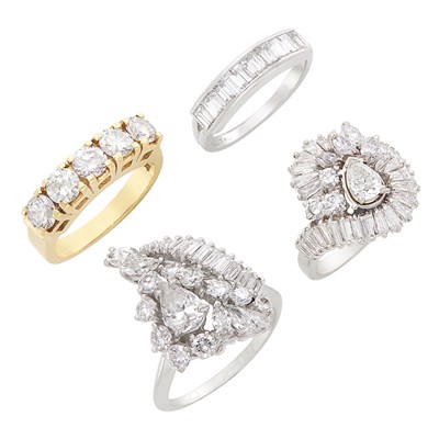 Lot 153 - Two White Gold, Platinum and Diamond Rings with Two Gold, Platinum and Diamond Band Rings