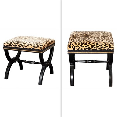 Lot 128 - Pair of Faux Leopard Upholstered Ebonized and...