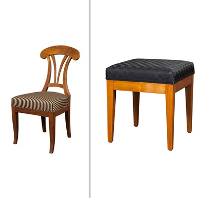 Lot 132 - Biedermeier Walnut Side Chair; Together with a...