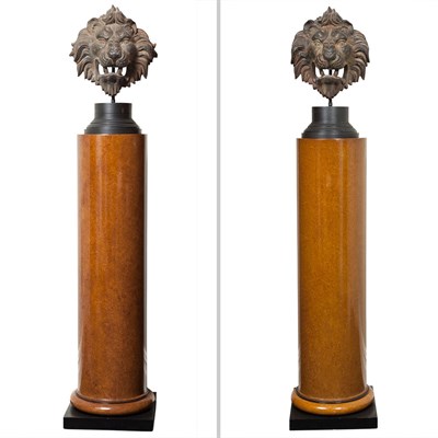 Lot 134 - Pair of Cast Iron Lion Masks on Stands;...