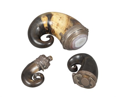 Lot 152 - Three Scottish Ram's Horn Snuff Mulls 19th...