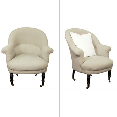 Lot 159 - Pair of Napoleon III Upholstered Ebonized...