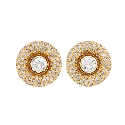 Lot 100 - Pair of Gold, Diamond and Cultured Pearl Interchangeable Earclips