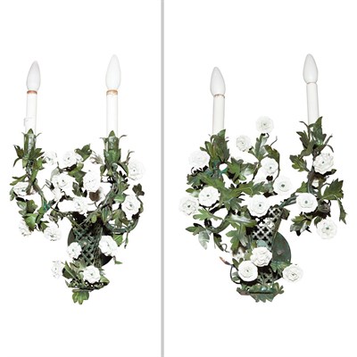 Lot 141 - Pair of Louis XVI Style Green Painted Tôle and...