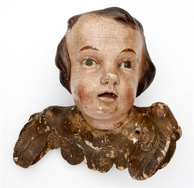 Lot 236 - Continental Painted and Parcel-Gilt Putto Head...