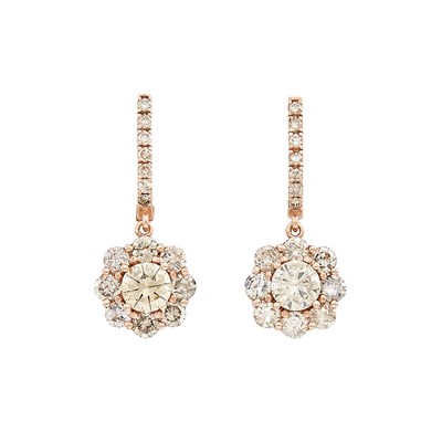 Lot 136 - Pair of Rose Gold and Diamond Pendant-Earrings