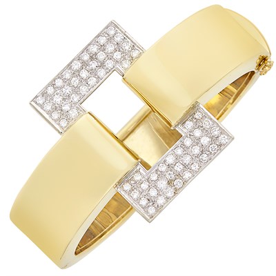 Lot 266 - Two-Color Gold and Diamond Bangle Bracelet