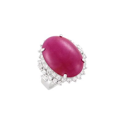 Lot 181 - Platinum, Cabochon Ruby and Diamond Ring