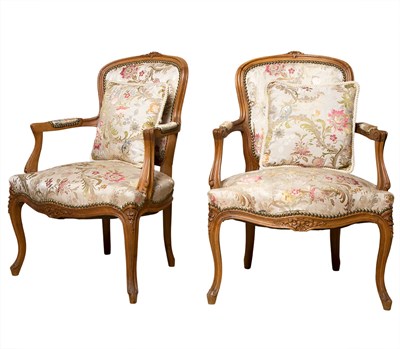 Lot 230 - Pair of Louis XV Style Upholstered Walnut...