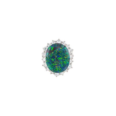 Lot 244 - Platinum, Black Opal and Diamond Ring