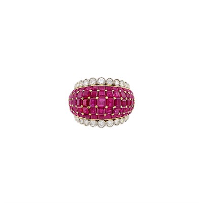 Lot 52 - Two-Color Gold, Ruby and Diamond Bombé Ring