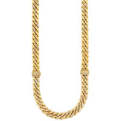 Lot 25 - Gold and Diamond Curb Link Necklace/ Bracelets Combination