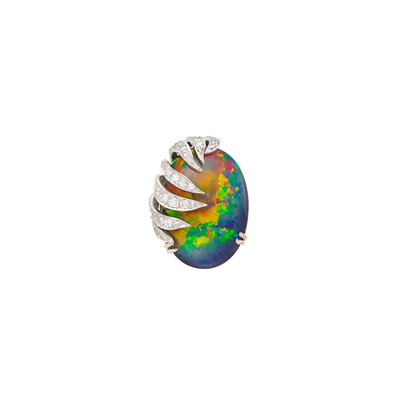 Lot 150 - Platinum, Black Opal and Diamond Ring