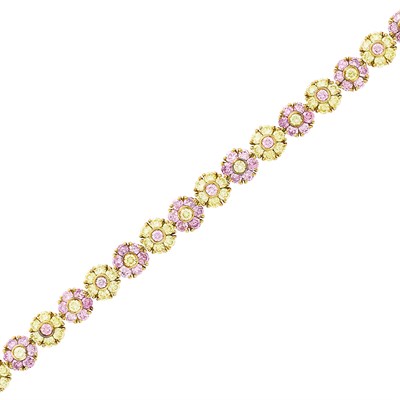 Lot 107 - Gold, Pink and Yellow Colored Diamond Floret Bracelet