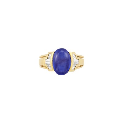 Lot 262 - Gold, Cabochon Sapphire and Diamond Ring