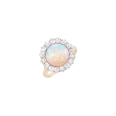 Lot 91 - Antique Platinum, Gold, Opal and Diamond Ring
