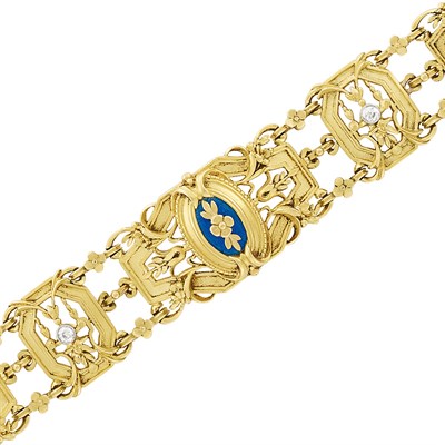 Lot 384 - Antique Gold, Platinum, Diamond and Enamel Bracelet, Lucien Gautrait for L. Gariod, France