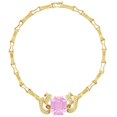 Lot 432 - Gold, Kunzite and Diamond Ribbon Necklace, by Angela Cummings