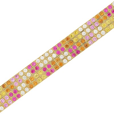 Lot 431 - Gold, Multicolored Sapphire and Diamond 'Lanieres' Bracelet, Cartier, France