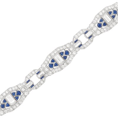 Lot 419 - Art Deco Platinum, Diamond and Sapphire Bracelet
