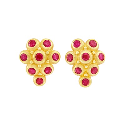 Lot 317 - Pair of High Karat Gold and Ruby Earclips, Denise Roberge