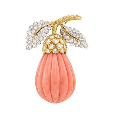 Lot 450 - Gold, Platinum, Coral and Diamond Brooch, David Webb
