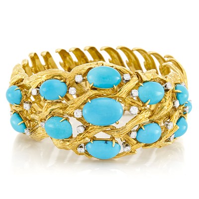 Lot 458 - Gold, Turquoise and Diamond Bracelet, David Webb