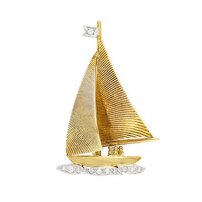 Lot 1 - Gold, Platinum and Diamond Sailboat Brooch