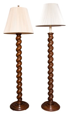 Lot 340 - Two Similar Mahogany Barley Twist Floor Lamps...