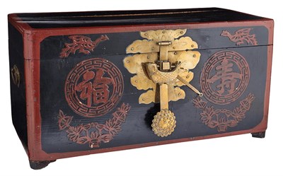 Lot 201 - Chinese Brass-Mounted Red and Black Lacquered...