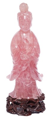 Lot 193 - Chinese Rose Quartz Figure of Guanyin With...