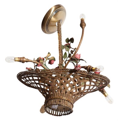 Lot 176 - Gilt and Painted Metal Basket Form Four-Light...