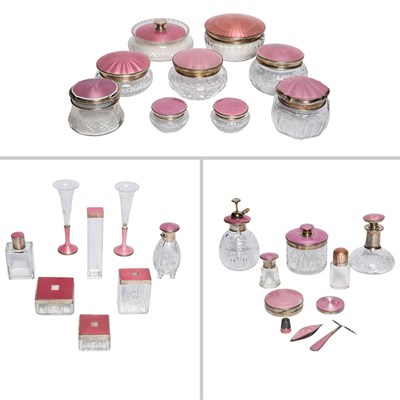 Lot 139 - Assembled Set of Pink Guilloché Enameled...
