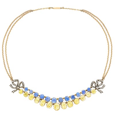 Lot 137 - Antique Double Strand Gold, Silver, Sapphire, Yellow Sapphire and Diamond Necklace, Attributed to Mrs. Newman