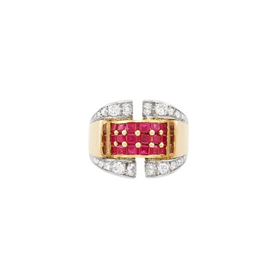 Lot 48 - Retro Gold, Platinum, Ruby and Diamond Ring