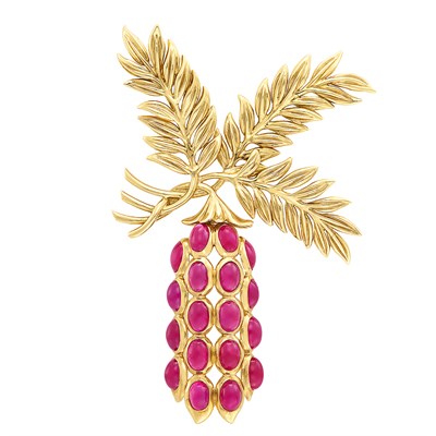 Lot 437 - Gold and Ruby Clip-Brooch, Tiffany & Co., Schlumberger