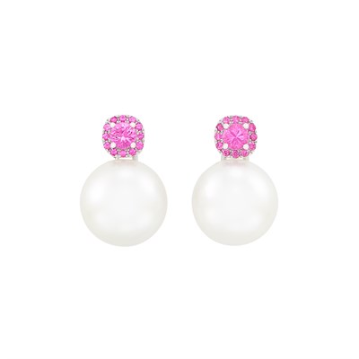 Lot 154 - Pair of White Gold, South Sea Cultured Pearl and Pink Sapphire Earclips