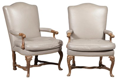 Lot 341 - Pair of Régence Style Leather Upholstered...