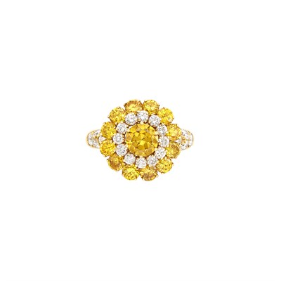 Lot 259 - Gold, Treated Yellow Diamond and Diamond Ring